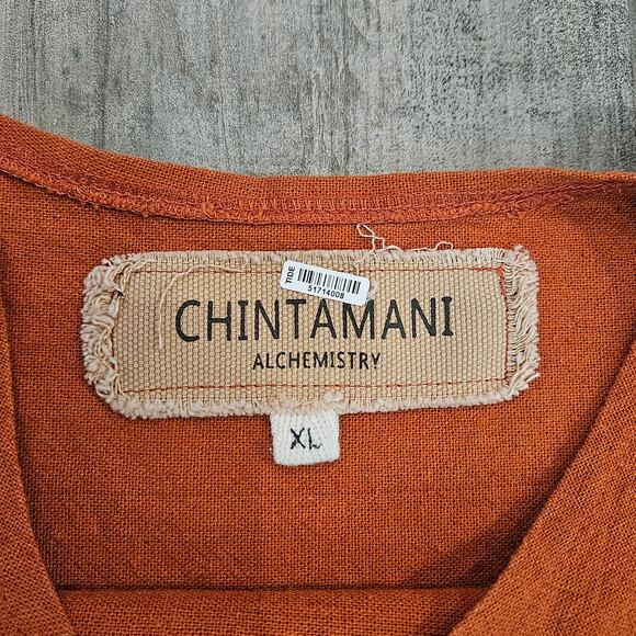 Chintamani Chakruna Raw Cotton Fringe Maxi Dress Women’s XL Ochre Boho Goddess - Picture 8 of 12